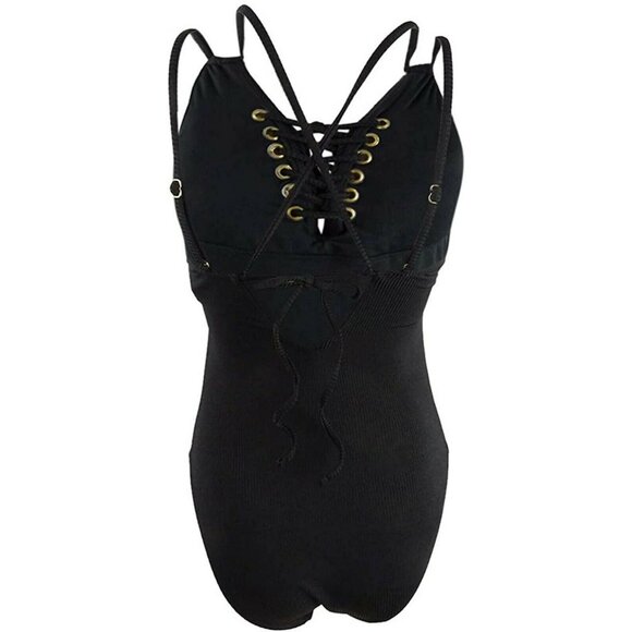 Hula Honey Shimmer Rib Lace-up One-Piece Swimsuit in Black NWOT Small - Picture 3 of 5
